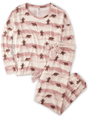Pijama de punto con suéter de oso familiar a juego para mujer