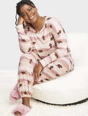Pijama de punto con suéter de oso familiar a juego para mujer