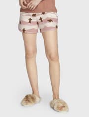 Pantalones cortos de pijama de franela con osos familiares a juego para mujer