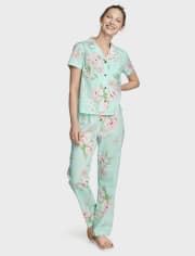 Womens Floral Poplin Pajama Set