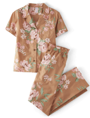 Womens Floral Poplin Pajamas