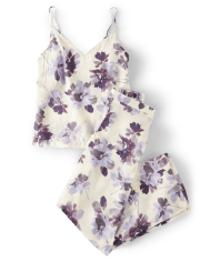 Womens Floral Satin Pajamas