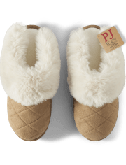 Womens Quilted Faux Suede Slippers