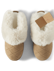 Womens Quilted Faux Suede Slippers