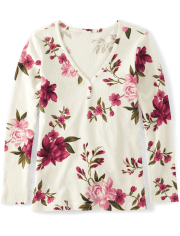 Womens Floral Thermal Henley Pajama Top