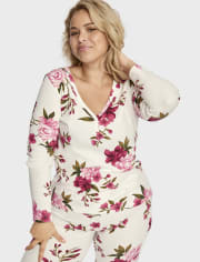 Womens Floral Thermal Henley Pajama Top