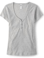 Top de pijama Henley de canalé para mujer