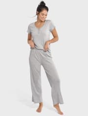 Womens Ribbed Henley Pajama Top