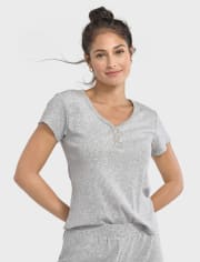 Top de pijama Henley de canalé para mujer