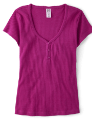 Top de pijama Henley de canalé para mujer