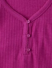 Top de pijama Henley de canalé para mujer