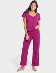 Top de pijama Henley de canalé para mujer