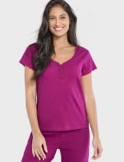 Top de pijama Henley de canalé para mujer