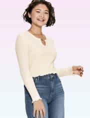 Tween Girls Notch Neck Top
