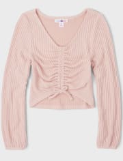 Tween Girls Ruched Tie Front Cropped Top