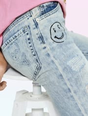 Girls Doodle Distressed Girlfriend Jeans