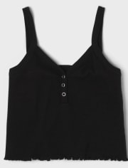 Tween Girls Ribbed Henley Cropped Tank Top