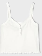 Tween Girls Ribbed Henley Cropped Tank Top