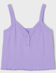 Tween Girls Ribbed Henley Cropped Tank Top