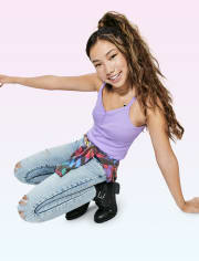 Tween Girls Ribbed Henley Cropped Tank Top