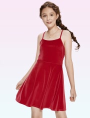 Tween Girls Velour Strappy Skater Dress