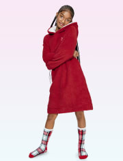 Camisón con capucha de Santa Sherpa para niñas Tween