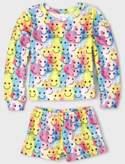 Girls Happy Face Cozy Fleece Pajamas