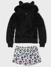 Pijama de forro polar acogedor con estampado de leopardo arcoíris para niñas Tween