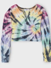 Top acogedor con cuello dividido y teñido anudado para niñas Tween
