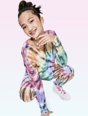 Top acogedor con cuello dividido y teñido anudado para niñas Tween