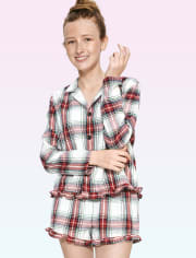 Teen Girls Christmas Long Sleeve Plaid Flannel Pajamas WHITE The Children s Place