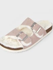 Tween Girls Faux Fur Double Buckle Slides