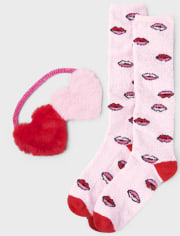 Girls Heart Eye Mask And Cozy Socks Set