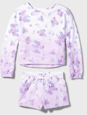 Teen Girls Long Sleeve Floral Print French Terry Pajamas