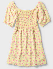 Girls Floral Smocked Babydoll Dress