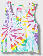 Tween Girls Tie Dye Henley Tank Top