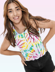 Tween Girls Tie Dye Henley Tank Top