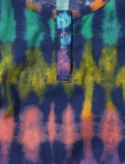 Tween Girls Tie Dye Henley Tank Top