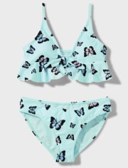 Tween Girls Butterfly Ruffle Tie Bikini Swimsuit