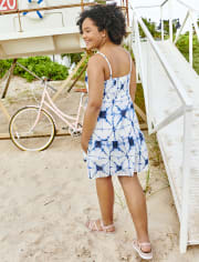 Tween Girls Tie Dye Eyelet Tiered Dress