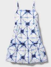 Tween Girls Tie Dye Eyelet Tiered Dress