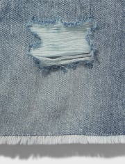 Girls Distressed High Rise Denim Mom Shorts