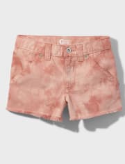 Pantalones cortos de carpintero de mezclilla teñido anudado para niñas Tween