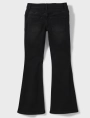 Black Low Rise Distressed Flare Jeans