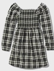 Tween Girls Plaid Smocked Dress
