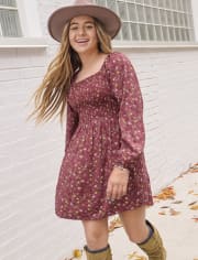 Vestido fruncido floral para niñas Tween