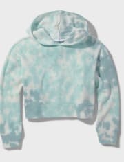 Sudadera corta con capucha y logo teñido anudado para niñas Tween