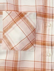 Tween Girls Plaid Oversized Button-Up Shirt