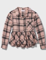 Tween Girls Plaid Peplum Button-Up Top