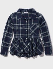 Tween Girls Plaid Peplum Button-Up Top